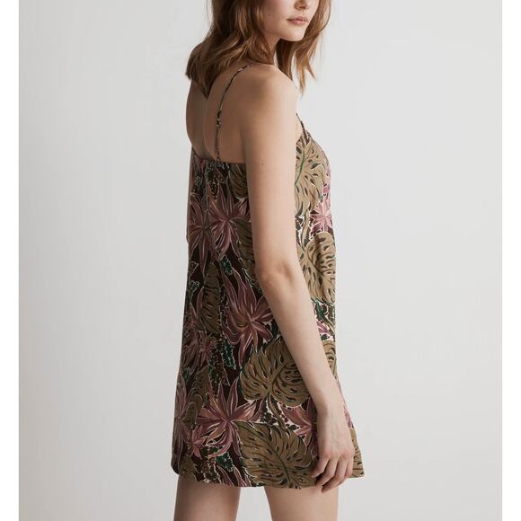 MADEWELL Goldie Linen Mini Dress Womens 2 Tropical Monstera Leaf Print Sumer - Picture 2 of 16